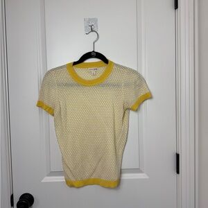 Maison Jules Yellow and Cream Short Sleeve Knit Top